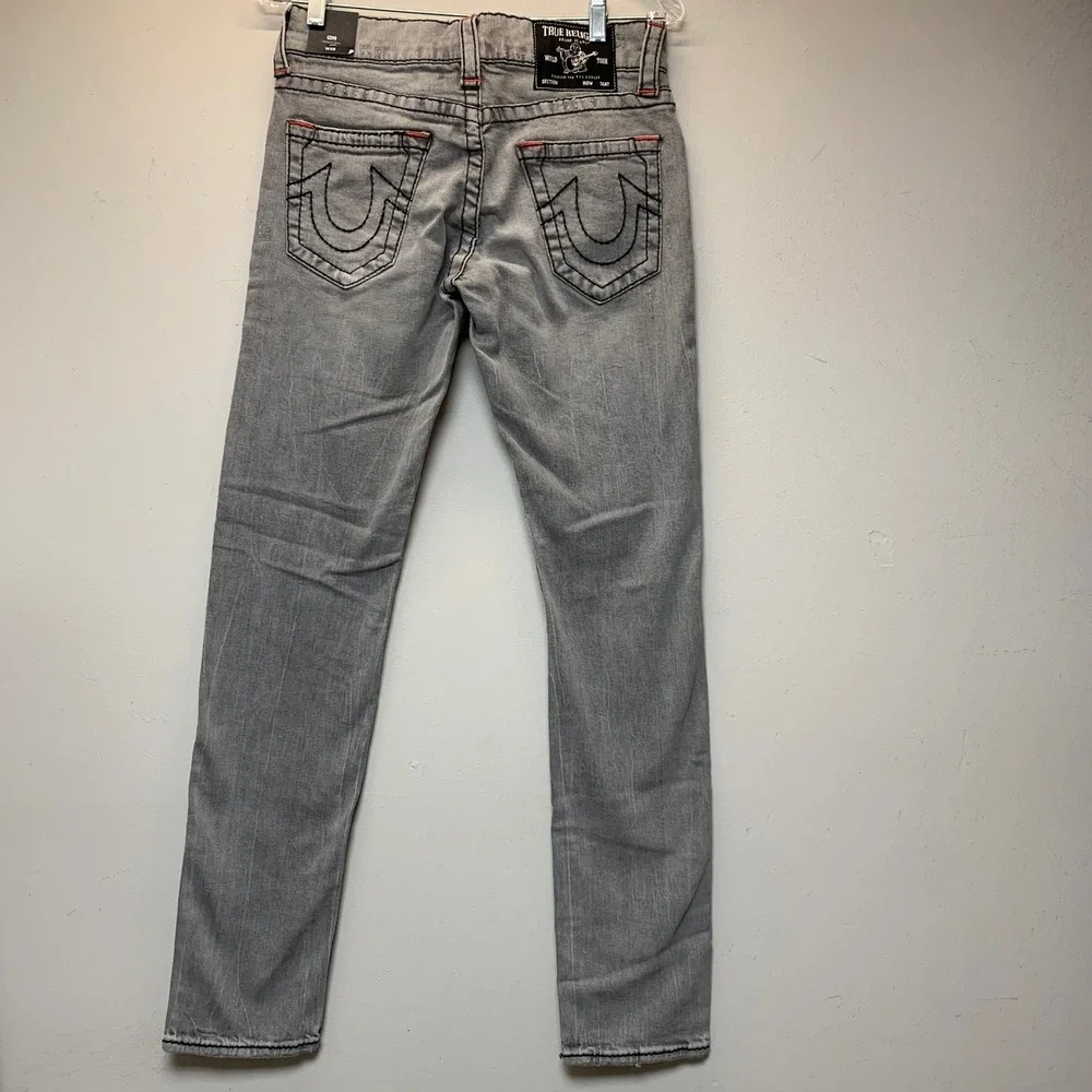 True Religion Geno Relaxed Slim Jeans Mens 28 Grey Excellent Distressed Denim